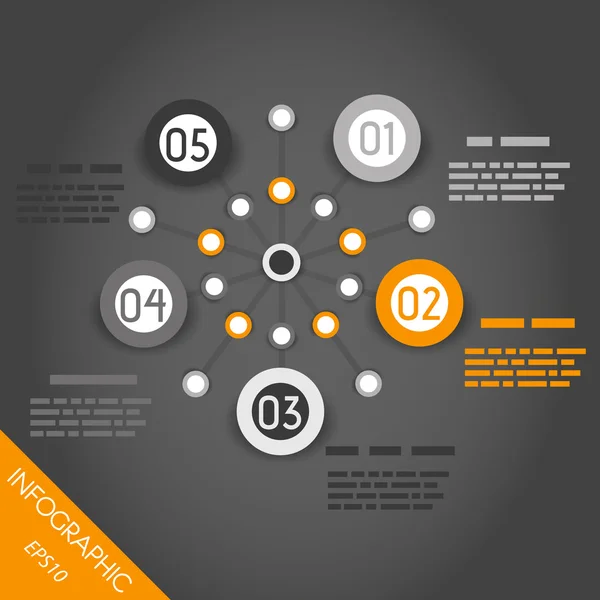 Oranje donkere vijf infographic ringen in ring — Stockvector
