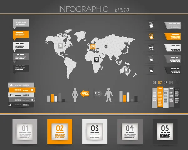 Arancione scuro mondo quadrato infografica — Vettoriale Stock