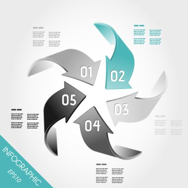 Beş turkuaz Infographic 3d okları Merkezi