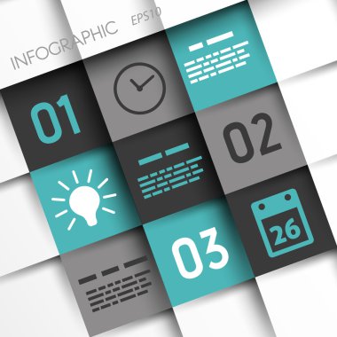Turquoise and grey infographic squares with time icons