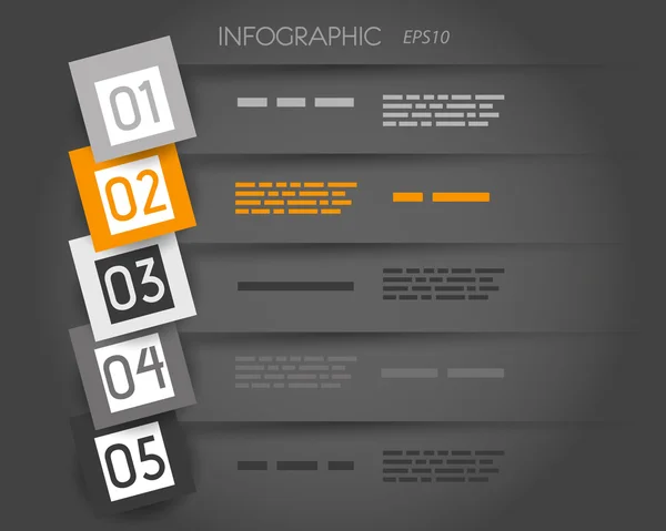 Mörkt orange transparent infographic 5 alternativ med stora rutor — Stock vektor