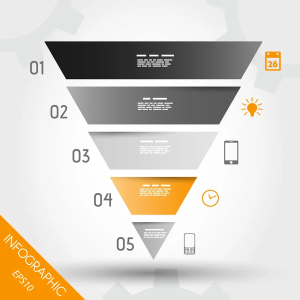 Pirámide invertida infografía naranja — Vector de stock