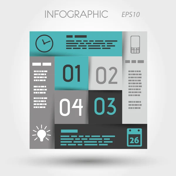 Cuadrado de infografía turquesa y gris con iconos de negocios — Vector de stock