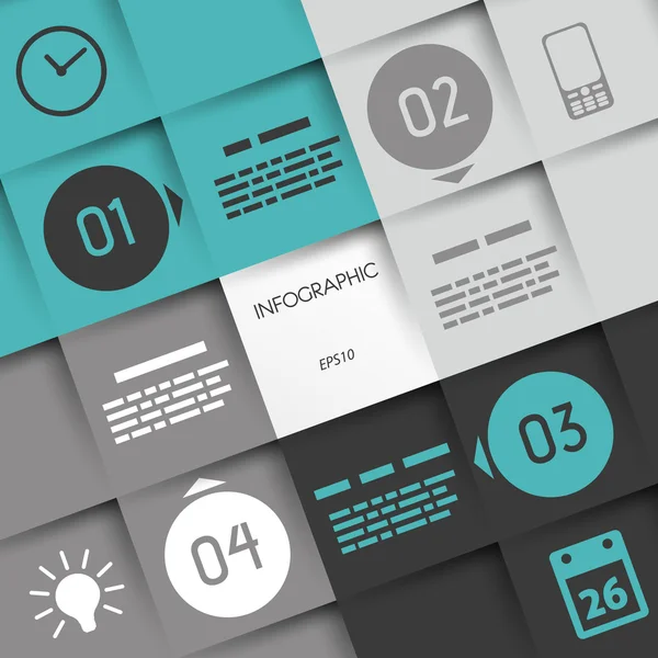 Turquoise grand carré infographie quatre options avec anneaux et icônes d'affaires — Image vectorielle