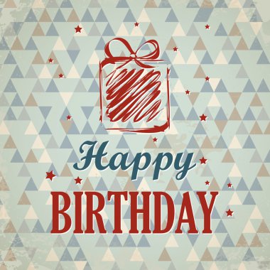 Kırmızı ve mavi retro üçgen mutlu doğum günü kartı hediye