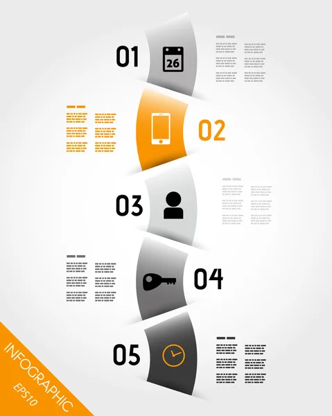 Onda infografica arancione con icone — Vettoriale Stock