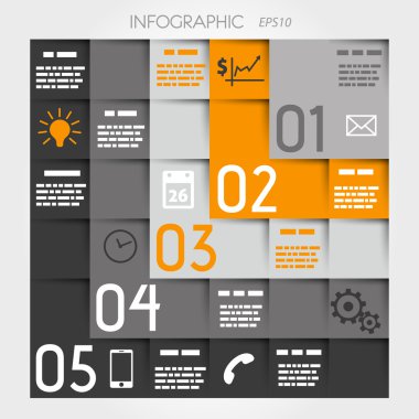 Turuncu 5 l seçenekler kare Infographic simgeleri ile