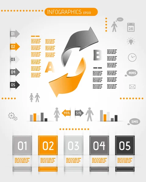Grote oranje infographics met twee pijlen — Stockvector