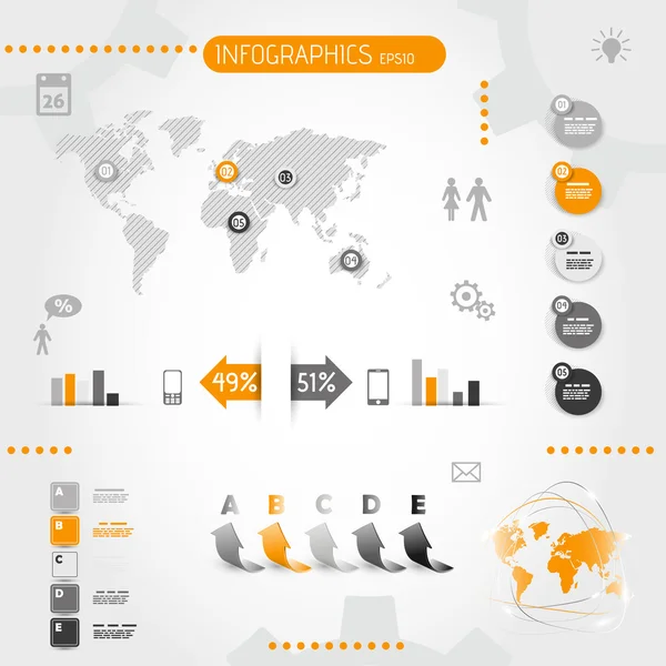 Quadratische orangefarbene Infografik mit Symbolen — Stockvektor