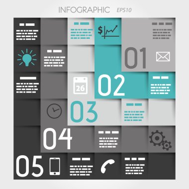 Turkuaz 5 l seçenekler kare Infographic simgeleri ile
