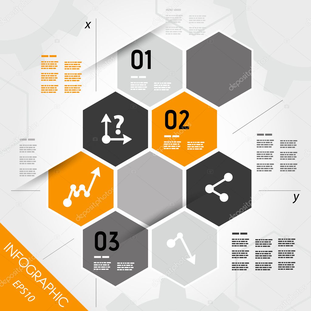 orange infographic hexagons with axis