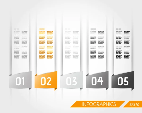 Naranja transparente cinco pegatinas de infografía trapezoidal — Vector de stock