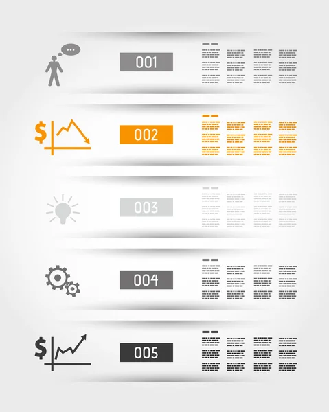 Orange timeline with rectangles and icons — Stock Vector