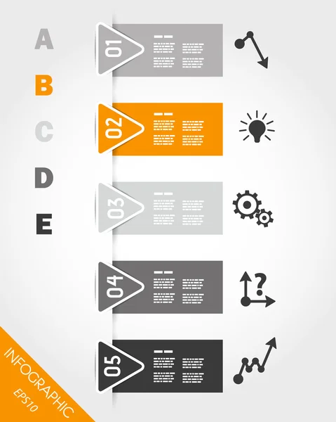 Orange trekantiga infographic klistermärken med knappar och ikoner — Stock vektor