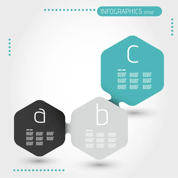 Plantilla de infografía hexagonal turquesa con tres pasos — Vector de stock