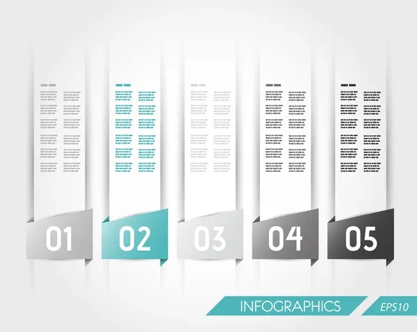 Turkos transparent fem Trapetsformat infographic klistermärken — Stock vektor