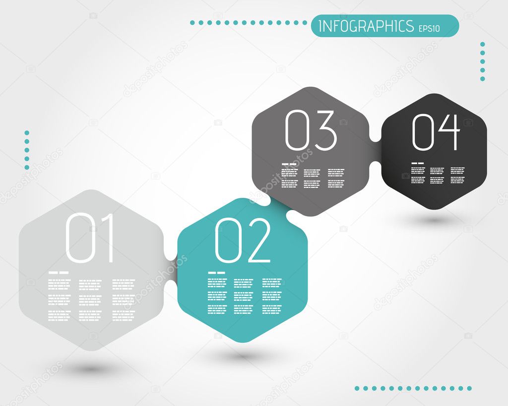 turquoise hexagonal infographic template with four steps