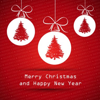 Kırmızı neşeli Noel kartı ile topları ile ağaç