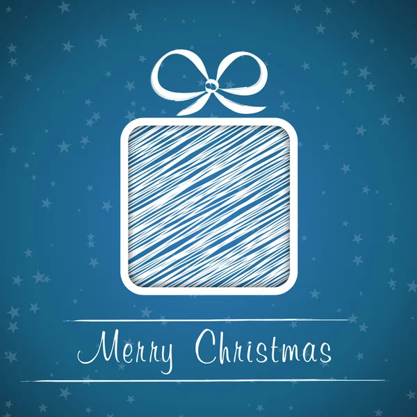 Marco de navidad azul oscuro con regalo garabateado — Vector de stock