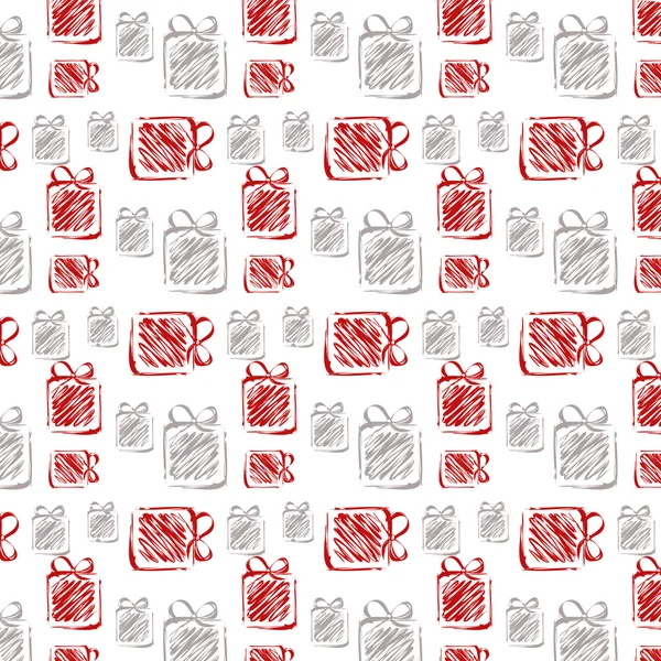 Rojo gris dibujo regalos fondo cuadrado — Vector de stock