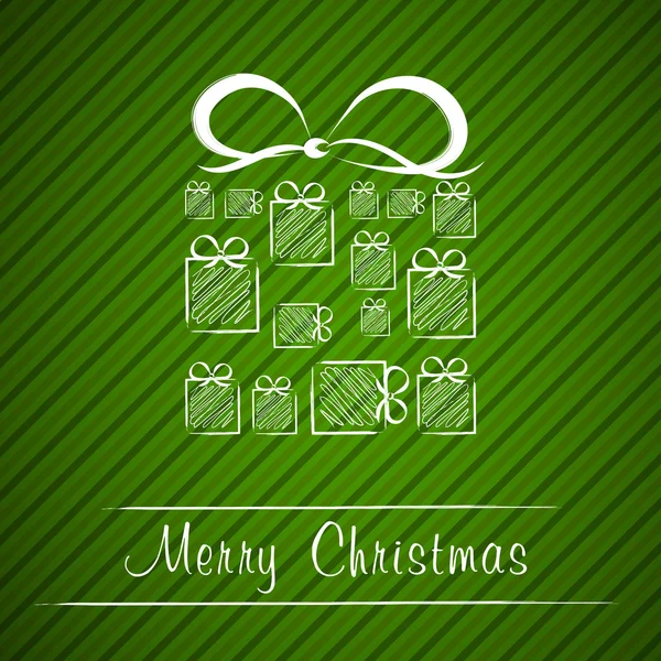 斜绿色条纹的圣诞卡与礼物的礼物 — 图库矢量图片