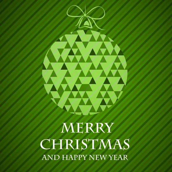 緑のストライプ クリスマス カード三角形ボール — ストックベクタ