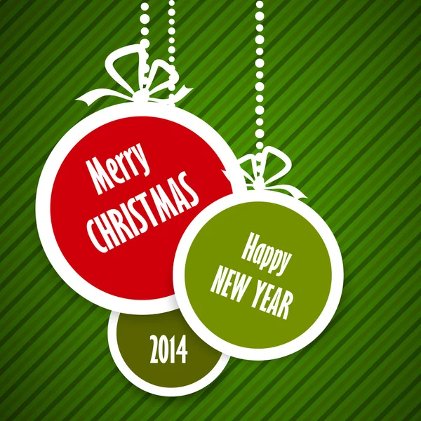 Carte de Noël verte rayée avec boule rouge — Image vectorielle