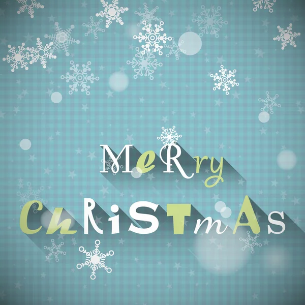 Vlue carte de Noël avec carrés et flocons de neige tombant — Image vectorielle