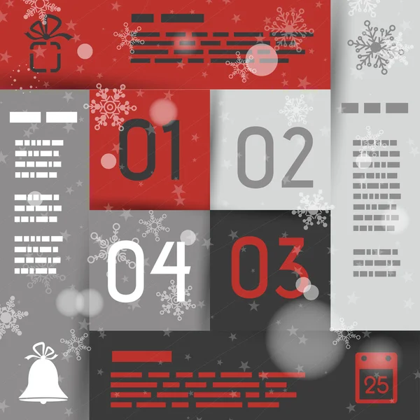Röd och grå jul infographic kvadrat med ikoner — Stock vektor