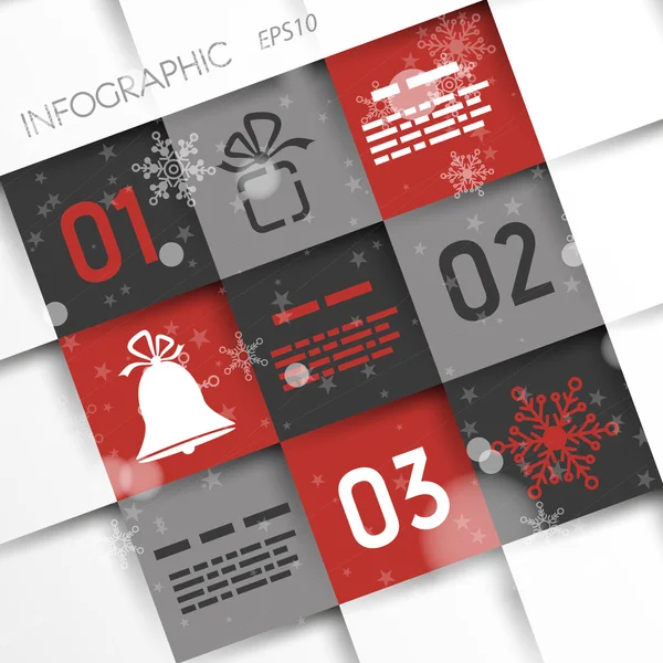 Red and grey christma infographic squares with icons — Stock Vector