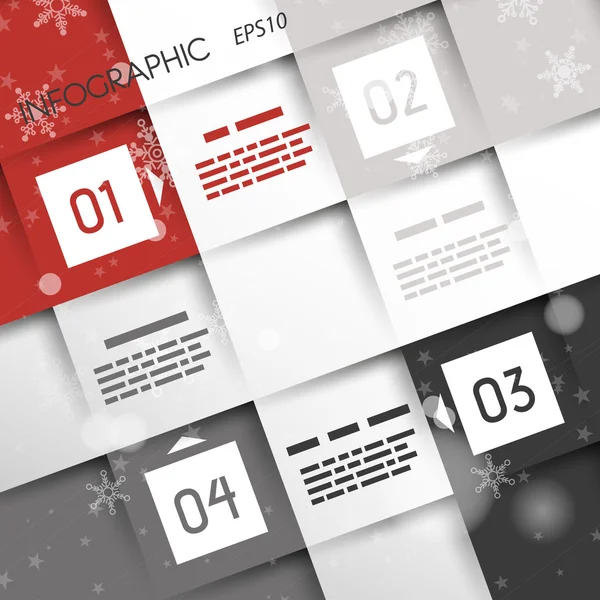 Rudé náměstí vánoční infographic čtyři možnosti v rozích — Stockový vektor