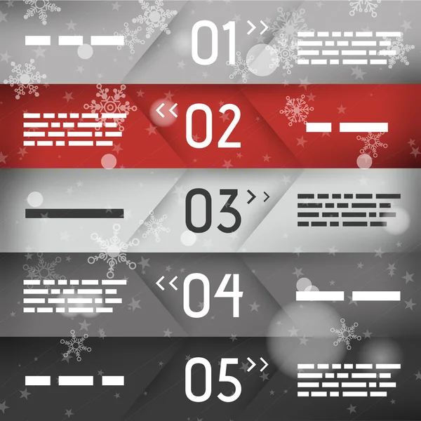 Red christmas infographic five oblique options in middle — Stock Vector