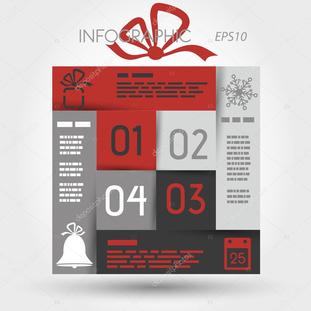 red and grey christmas infographic square with icons