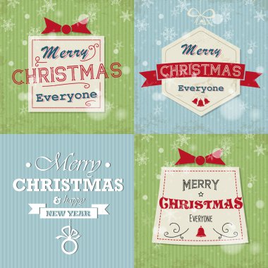 mavi ve yeşil retro Noel kartları