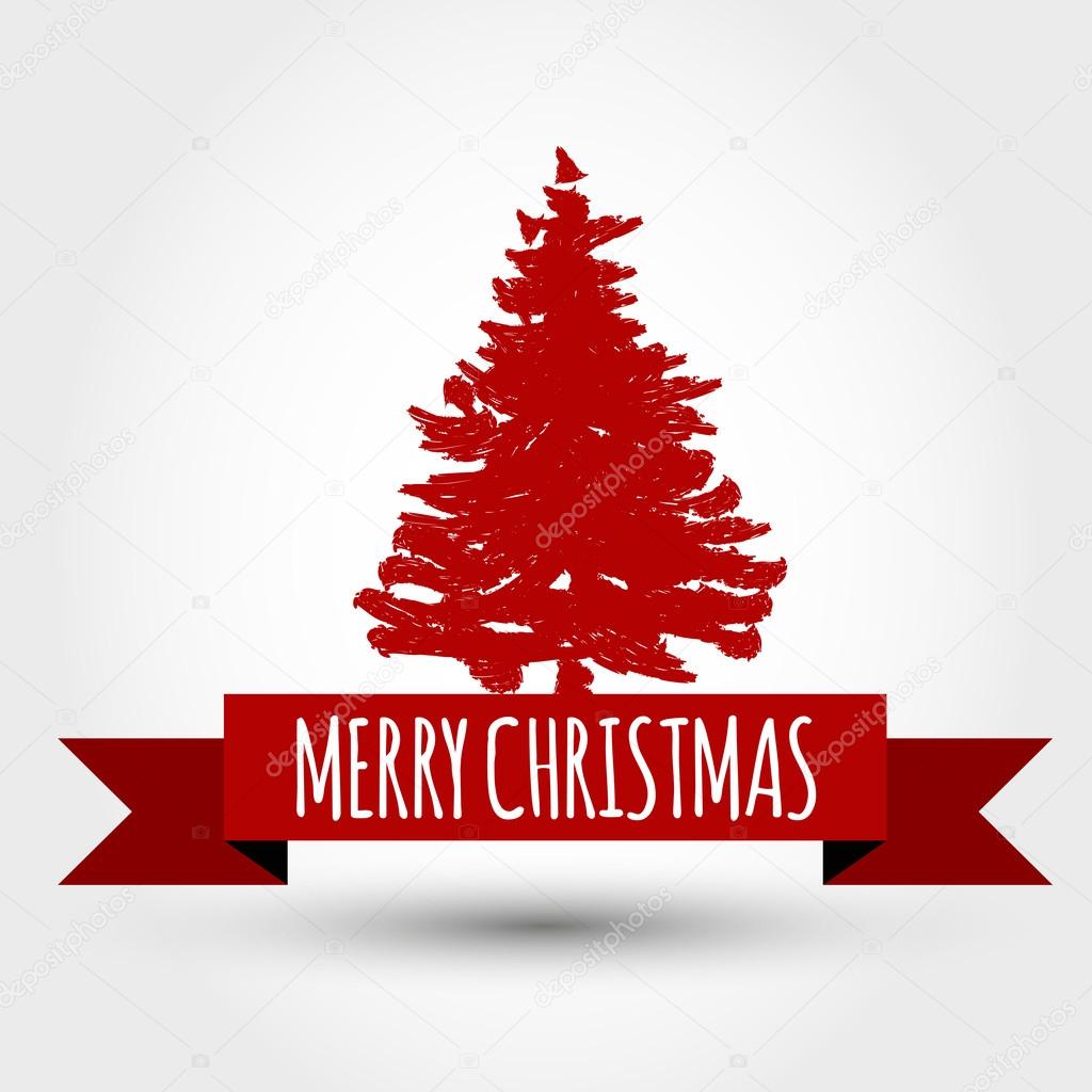 Nastro rosso di Natale con albero di disegno — Vettoriale Stock