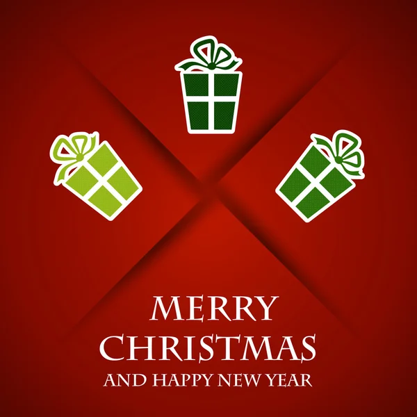 Rote Weihnachtskarte mit grünen Geschenken — Stockvektor