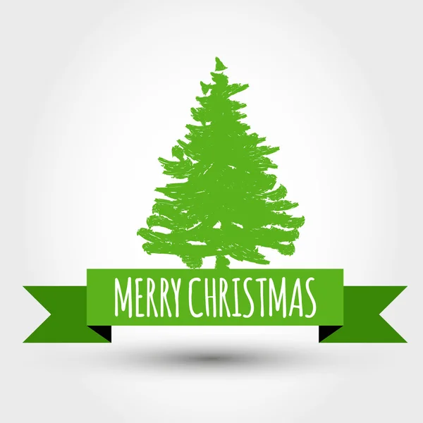 Ruban de Noël rouge avec arbre à dessin — Image vectorielle