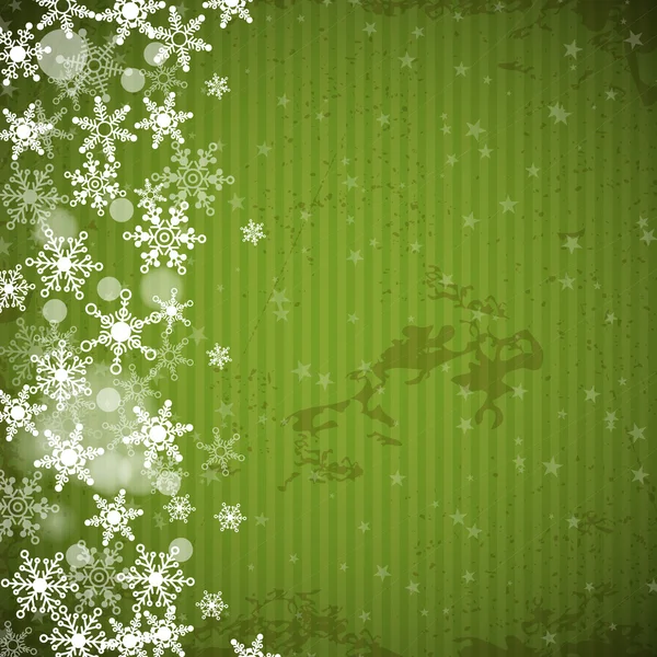 Fondo de navidad retro rayado verde con copos de nieve — Vector de stock