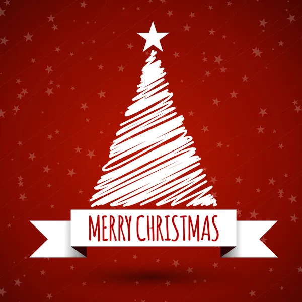 Ruban de Noël blanc avec croquis d'arbre — Image vectorielle
