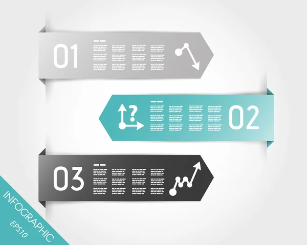 Turquoise drie infographic pijl stickers — Stockvector
