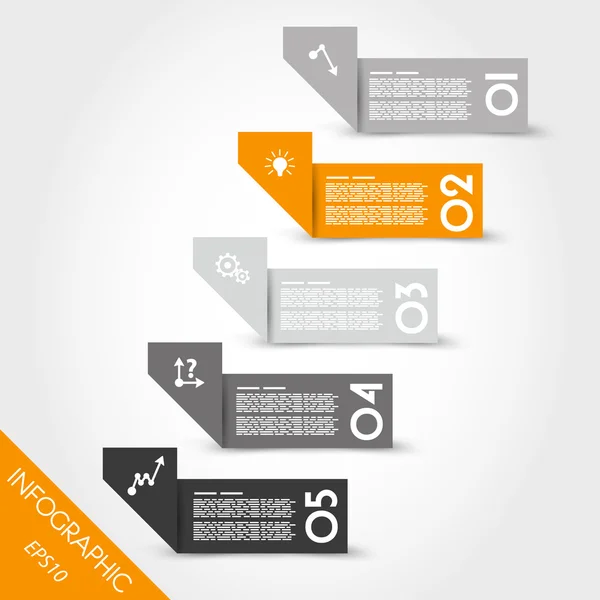 Orange infographic origami bent stickers — Stock Vector