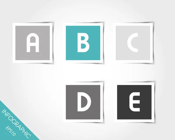 Turquoise vierkante stickers met letters en schaduw — Stockvector