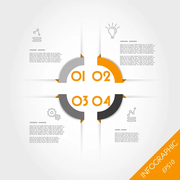 Modèle d'angle infographique orange avec quatre éléments — Image vectorielle