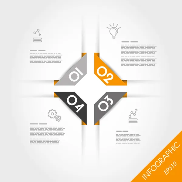 Plantilla de esquina rectangular infografía naranja con cuatro elementos — Vector de stock