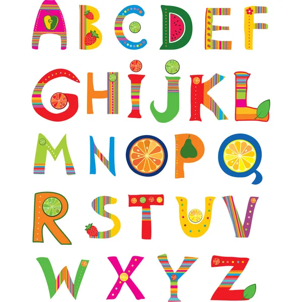 Alfabetet design i en färgglad stil. — Stock vektor