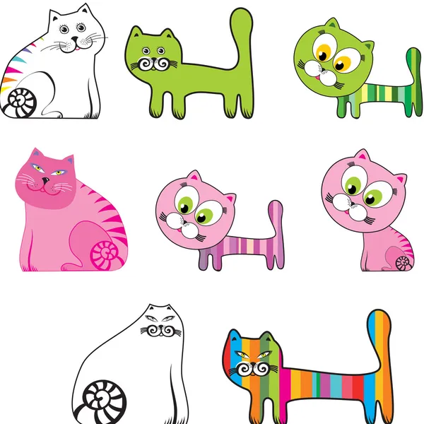Conjunto de dibujos animados de gatos en diferentes estilos — Archivo Imágenes Vectoriales