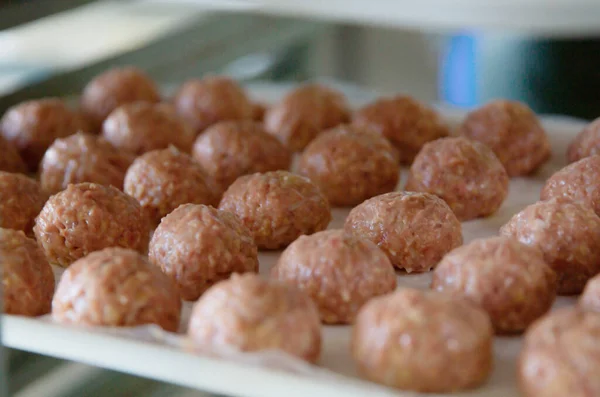 semi-finished beef meatballs. Industrial production of meat products