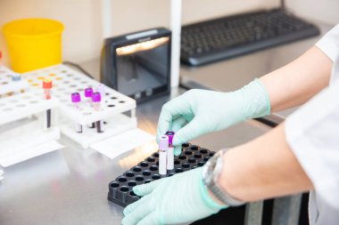 The doctor takes tests from the patient for allergies. Healthcare. Medicine