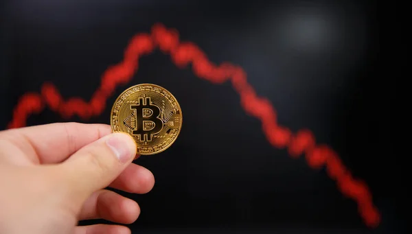 Bitcoin fiyatı ve döviz kurunun değer kaybı. Bitcoin maliyetinde düşüş. Bitcoin düşüşü