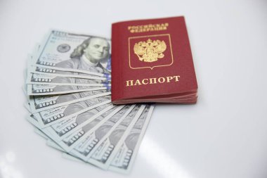 Rus pasaportu ve 100 dolarlık banknotlar.